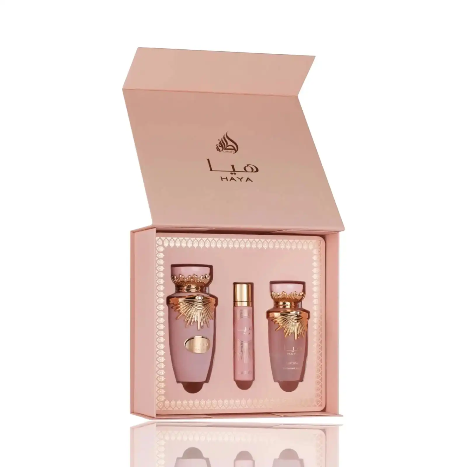 Lattafa Haya Gift Set - 100ml Eau de Parfum, 12ml Travel Spray & 50ml Hair Mist